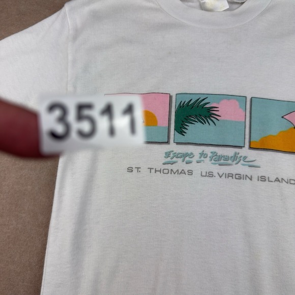 Vintage Escape to Paradise Shirt Men S White St. Thomas Islands Graphic Tee - Picture 8 of 8